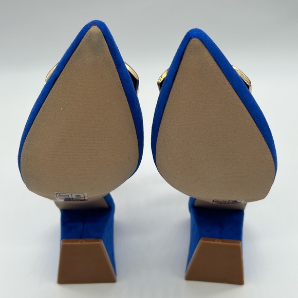 Nicole Miller New York Melrose Blue Faux Suede Slingback Block Heel Pumps 8 NIB - Picture 9 of 13